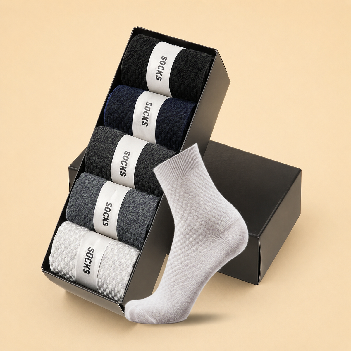 5 Pairs Men’s Bamboo Fiber Socks – Breathable Business & Casual Crew