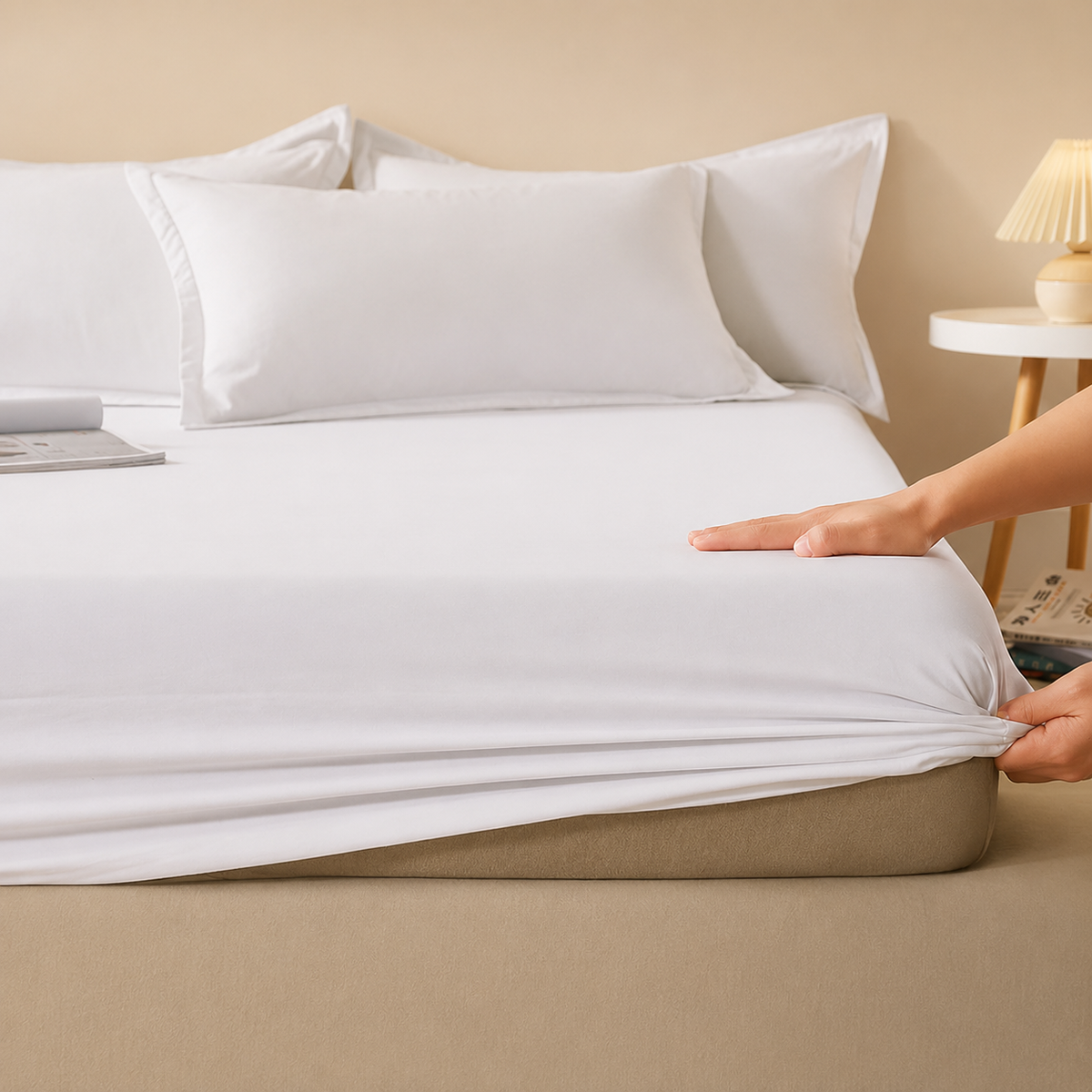 100% Cotton Fitted Sheet – Adjustable Non-Slip Mattress Cover (Single to King)
