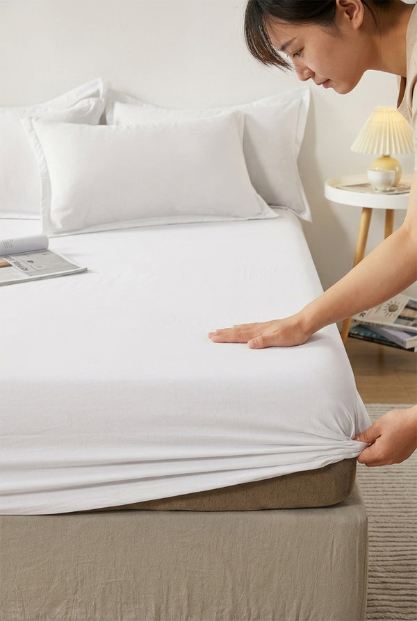 100% Cotton Fitted Sheet – Adjustable Non-Slip Mattress Cover (Single to King)