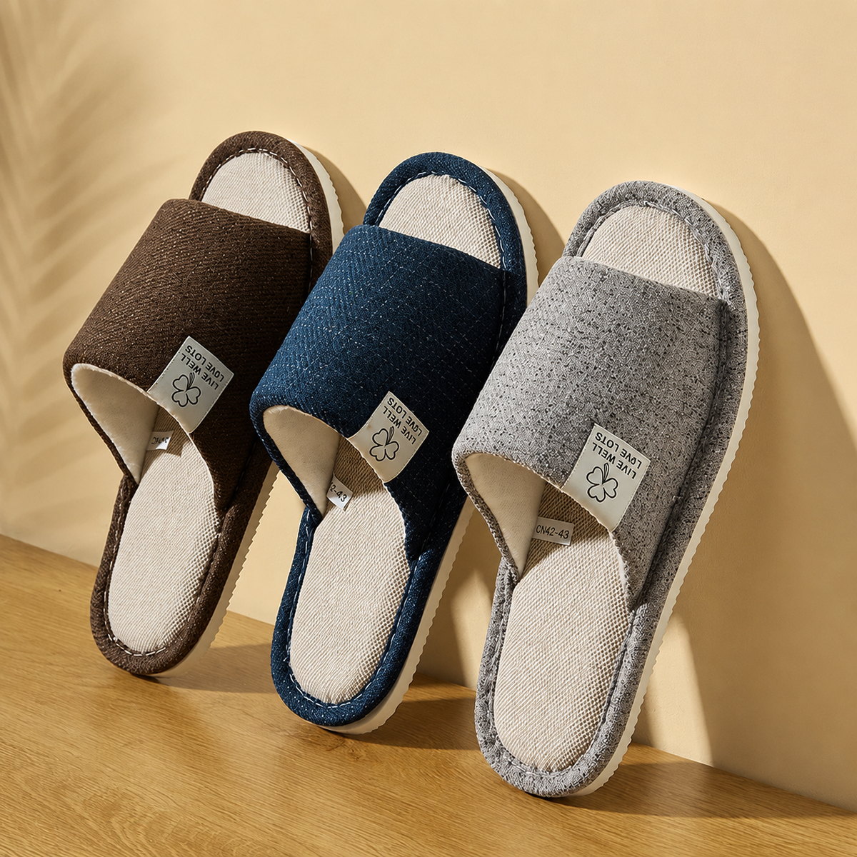 Breathable Linen Home Slippers – Open-Toe Indoor Shoes for Men & Women