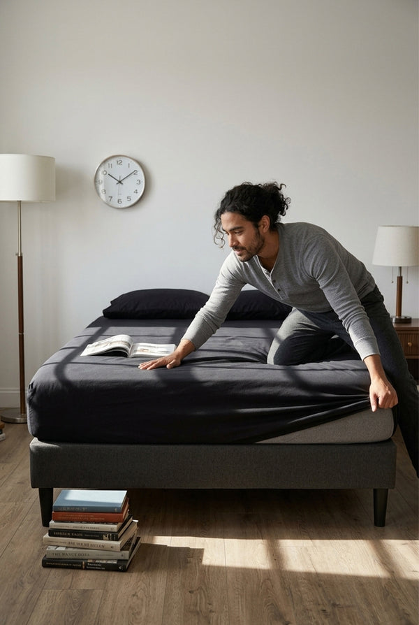 100% Cotton Fitted Sheet – Adjustable Non-Slip Mattress Cover (Single to King)