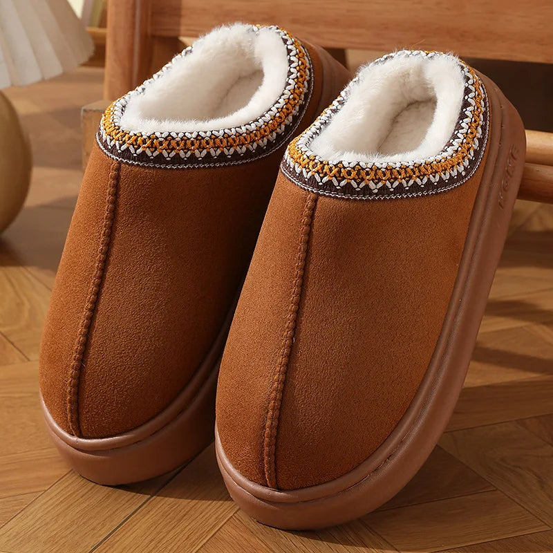 Women’s Warm Plush Platform Slippers – Non-Slip Winter Home Shoes