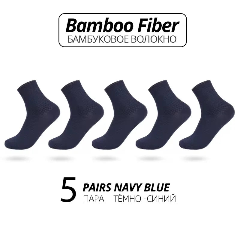 5 Pairs Men’s Bamboo Fiber Socks – Breathable Business & Casual Crew