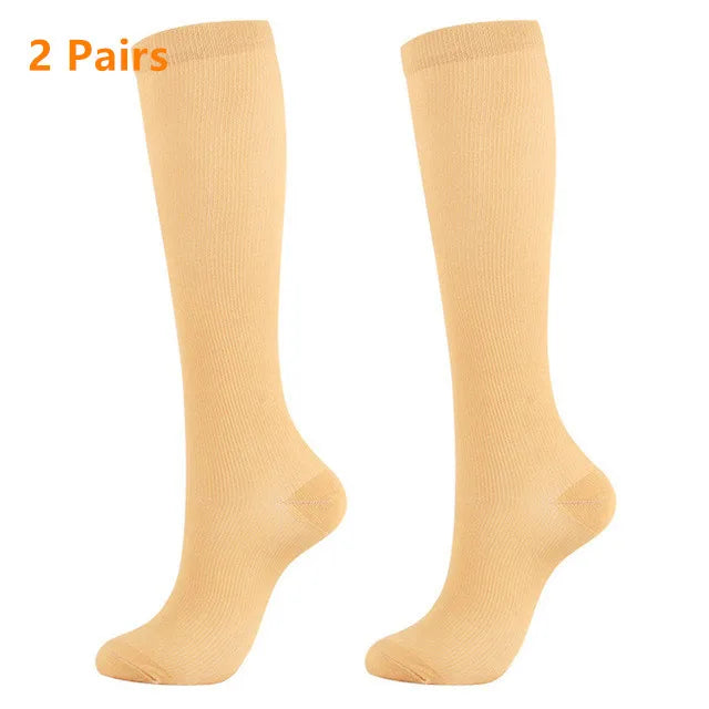 2 Pairs Compression Knee-High Socks – Circulation & Comfort Support