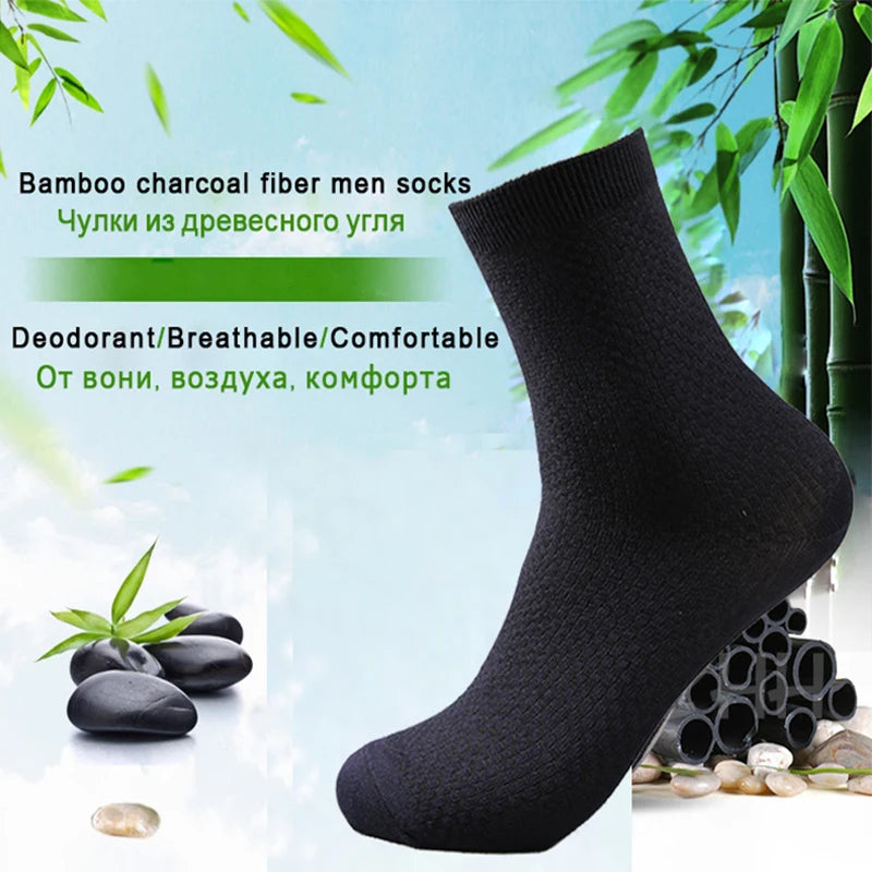 5 Pairs Men’s Bamboo Fiber Socks – Breathable Business & Casual Crew