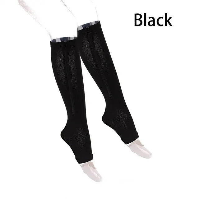 Knee-High Zipper Compression Socks – Open Toe Support for Men & Women
