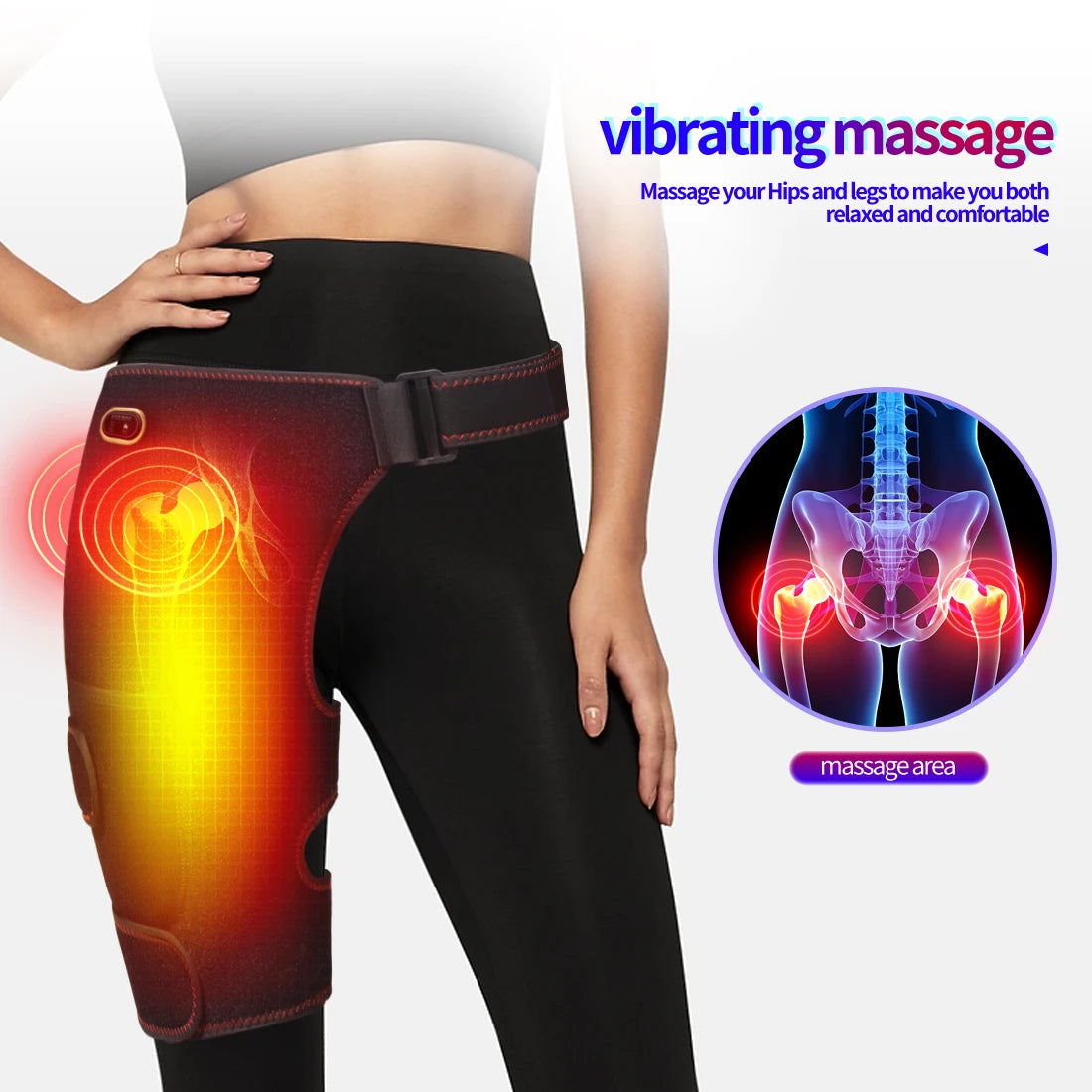 Heated Hip Support Wrap with Massage – USB-Powered Brace for Lower Back & Hip Comfort
