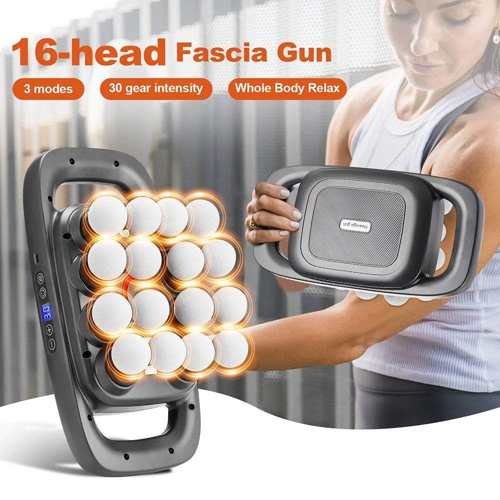 16-Head Percussion Massage Gun – High-Frequency Muscle Relief Device