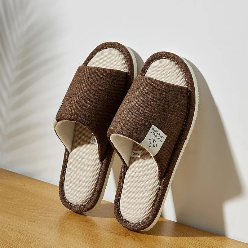 Breathable Linen Home Slippers – Open-Toe Indoor Shoes for Men & Women