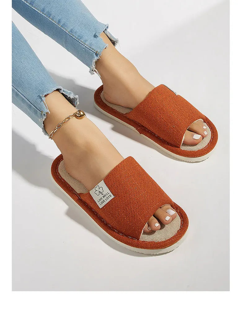 Breathable Linen Home Slippers – Open-Toe Indoor Shoes for Men & Women