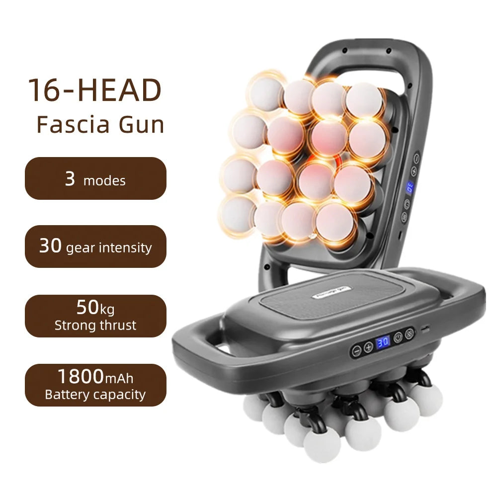 16-Head Percussion Massage Gun – High-Frequency Muscle Relief Device