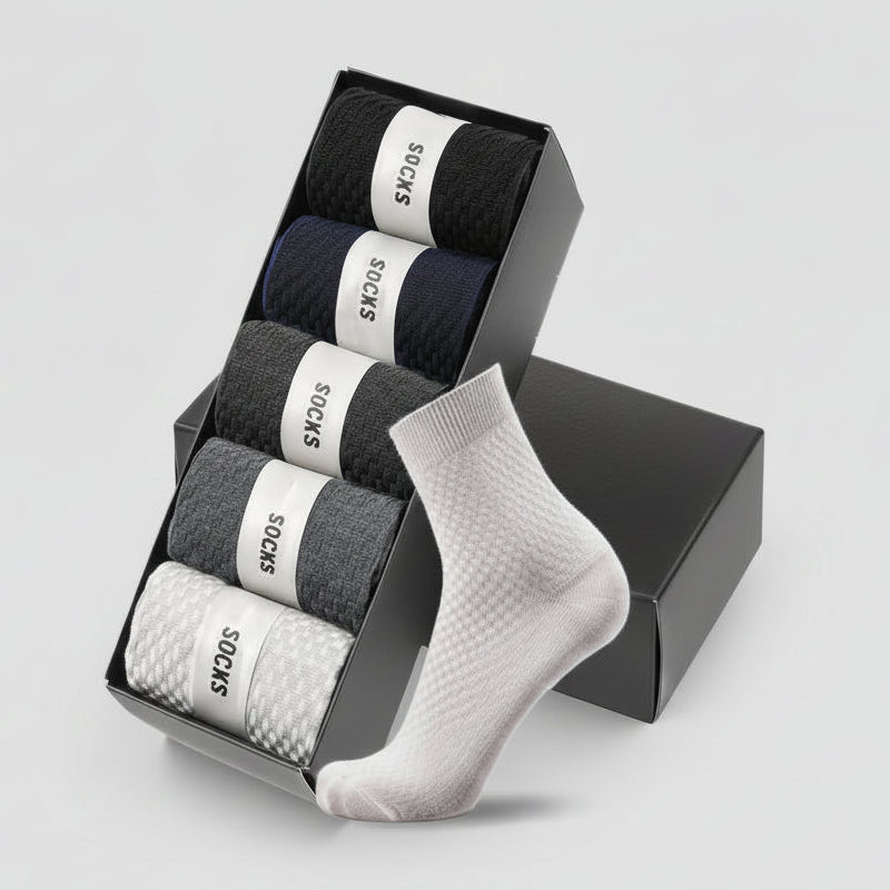 5 Pairs Men’s Bamboo Fiber Socks – Breathable Business & Casual Crew
