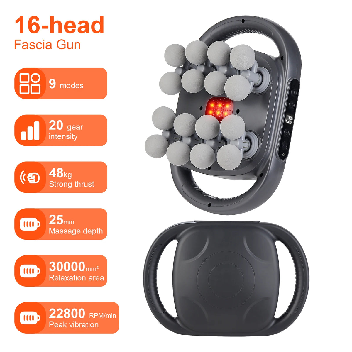 16-Head Percussion Massage Gun – High-Frequency Muscle Relief Device