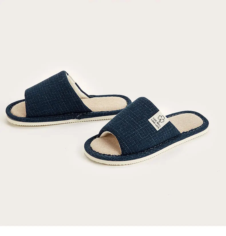 Breathable Linen Home Slippers – Open-Toe Indoor Shoes for Men & Women