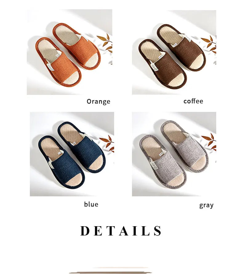 Breathable Linen Home Slippers – Open-Toe Indoor Shoes for Men & Women