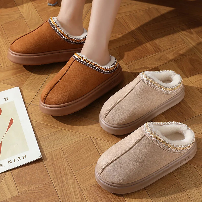 Women’s Warm Plush Platform Slippers – Non-Slip Winter Home Shoes