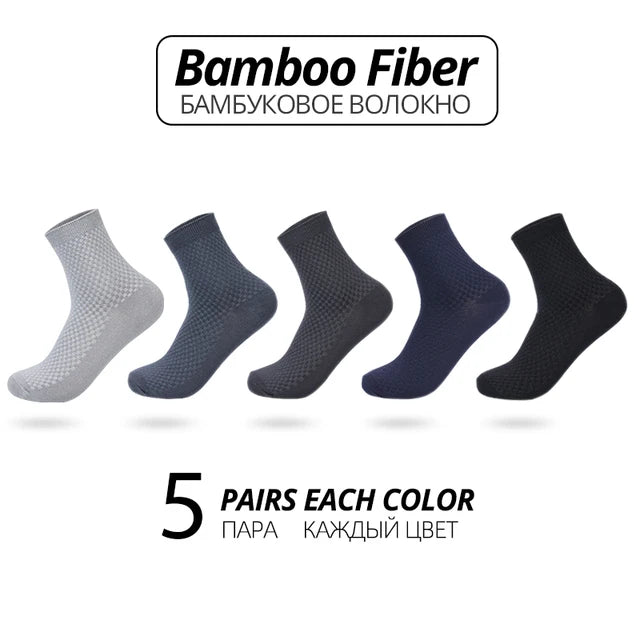 5 Pairs Men’s Bamboo Fiber Socks – Breathable Business & Casual Crew