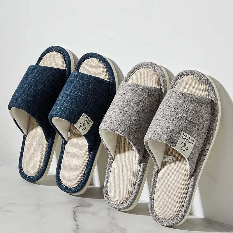 Breathable Linen Home Slippers – Open-Toe Indoor Shoes for Men & Women