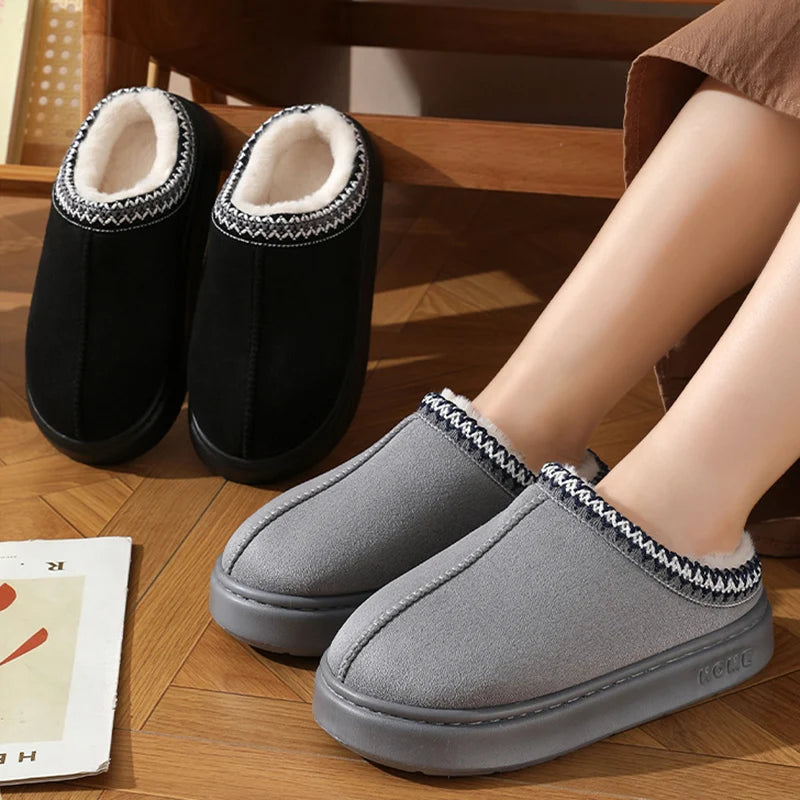 Women’s Warm Plush Platform Slippers – Non-Slip Winter Home Shoes
