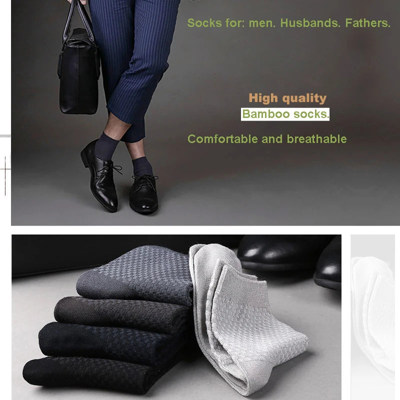 5 Pairs Men’s Bamboo Fiber Socks – Breathable Business & Casual Crew