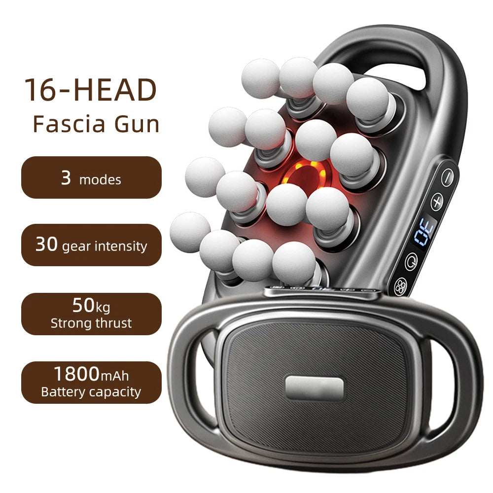 16-Head Percussion Massage Gun – High-Frequency Muscle Relief Device