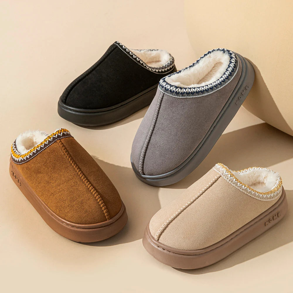 Women’s Warm Plush Platform Slippers – Non-Slip Winter Home Shoes
