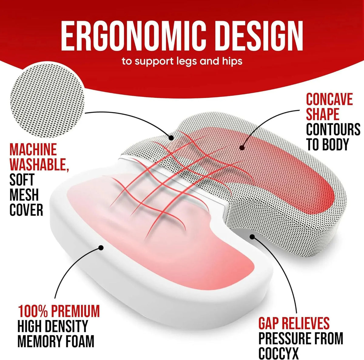 Ergonomic Memory Foam Seat Cushion – Pressure Relief for Office & Study Chairs