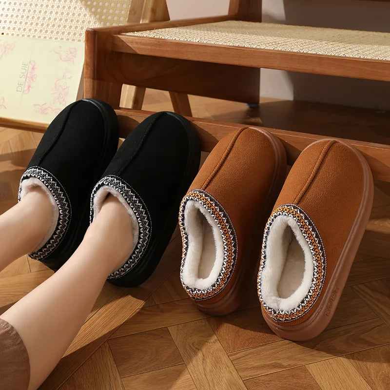 Women’s Warm Plush Platform Slippers – Non-Slip Winter Home Shoes
