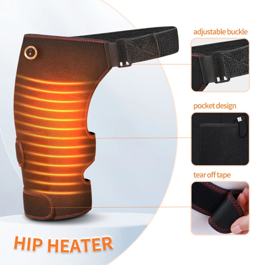 Heated Hip Support Wrap with Massage – USB-Powered Brace for Lower Back & Hip Comfort