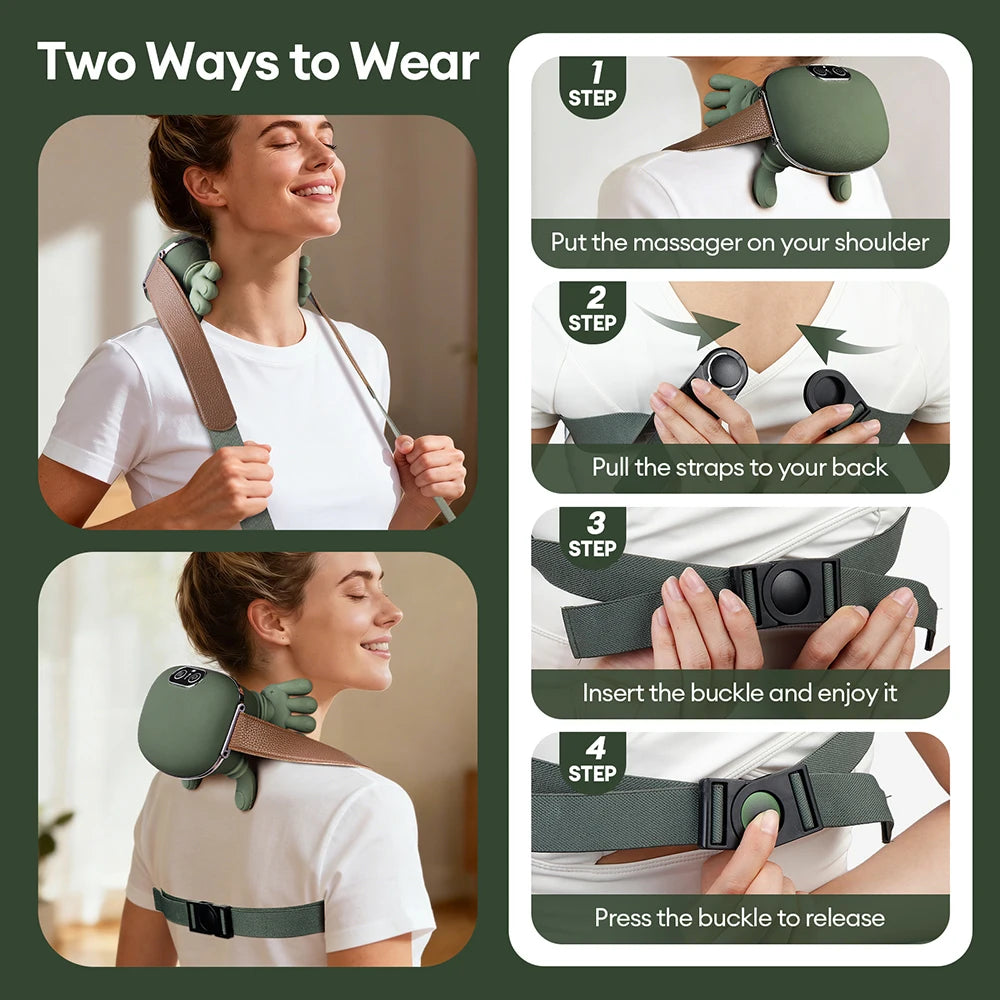 Wireless Neck & Shoulder Massager – Kneading Trapezius Support with Brushless Motor
