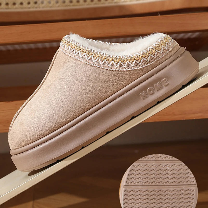 Women’s Warm Plush Platform Slippers – Non-Slip Winter Home Shoes