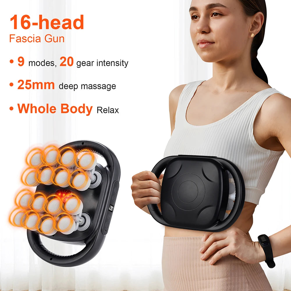 16-Head Percussion Massage Gun – High-Frequency Muscle Relief Device