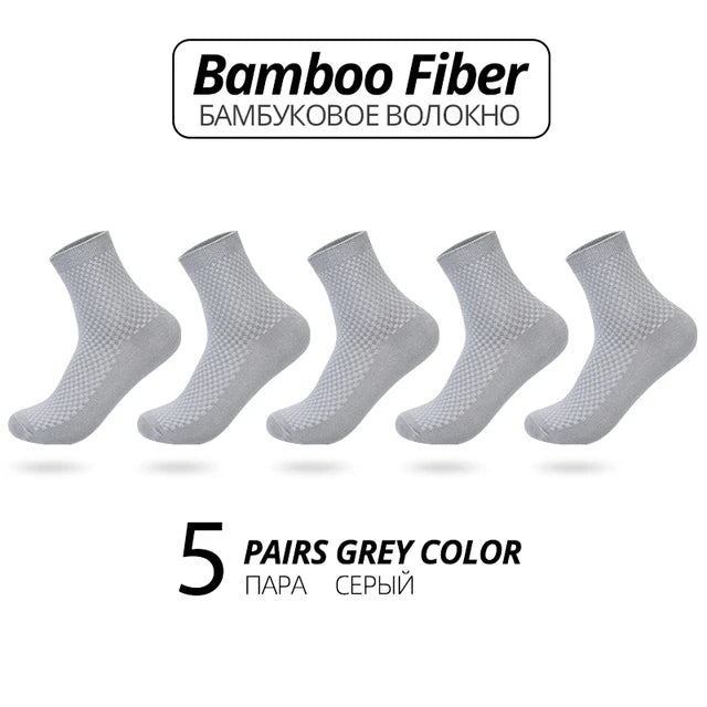 5 Pairs Men’s Bamboo Fiber Socks – Breathable Business & Casual Crew