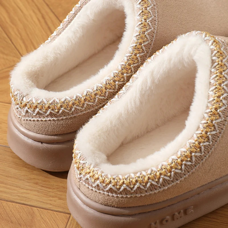 Women’s Warm Plush Platform Slippers – Non-Slip Winter Home Shoes