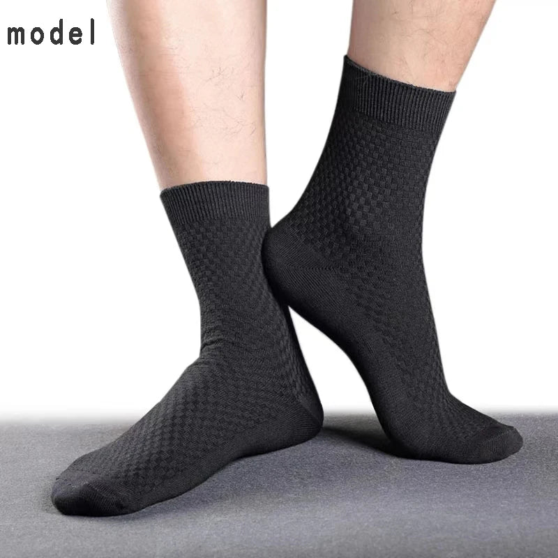 5 Pairs Men’s Bamboo Fiber Socks – Breathable Business & Casual Crew