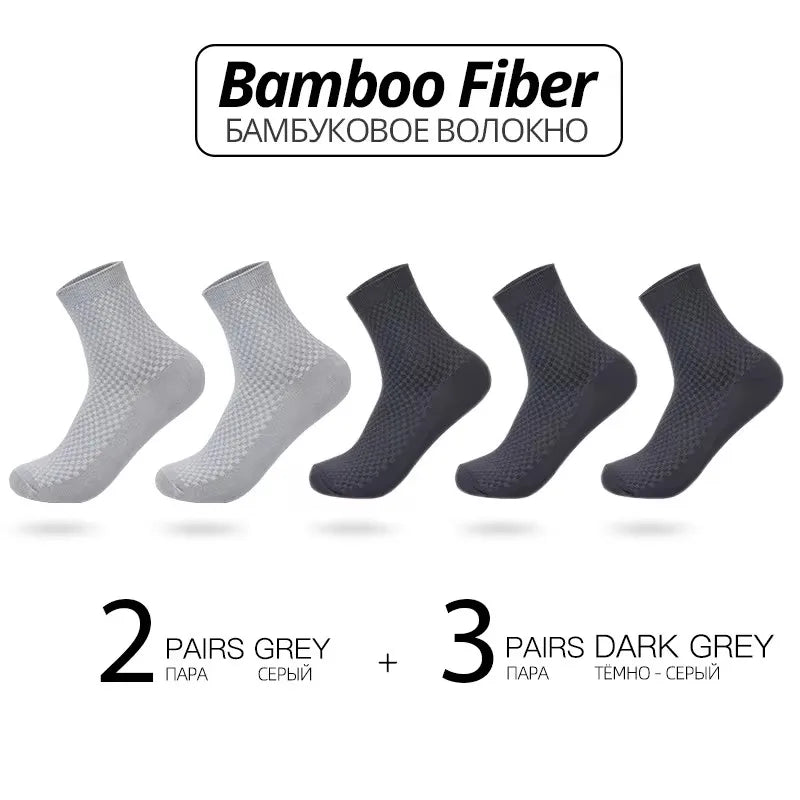 5 Pairs Men’s Bamboo Fiber Socks – Breathable Business & Casual Crew