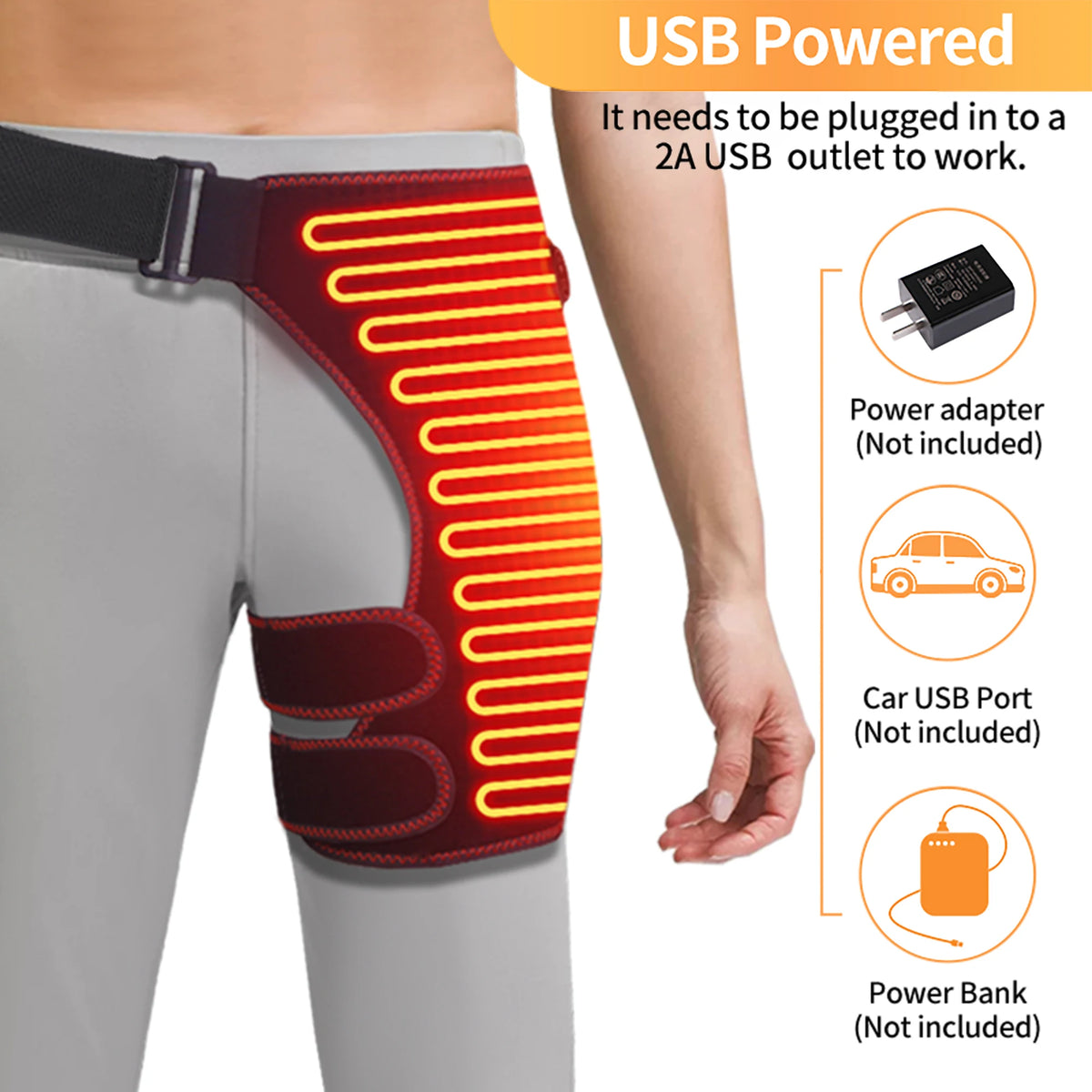Heated Hip Support Wrap with Massage – USB-Powered Brace for Lower Back & Hip Comfort