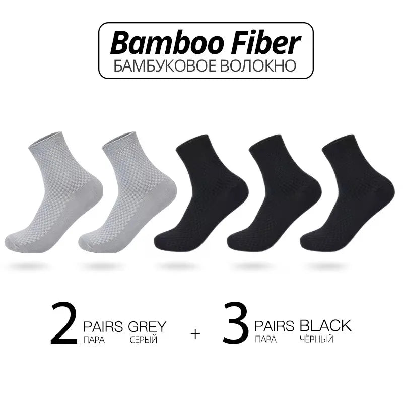 5 Pairs Men’s Bamboo Fiber Socks – Breathable Business & Casual Crew