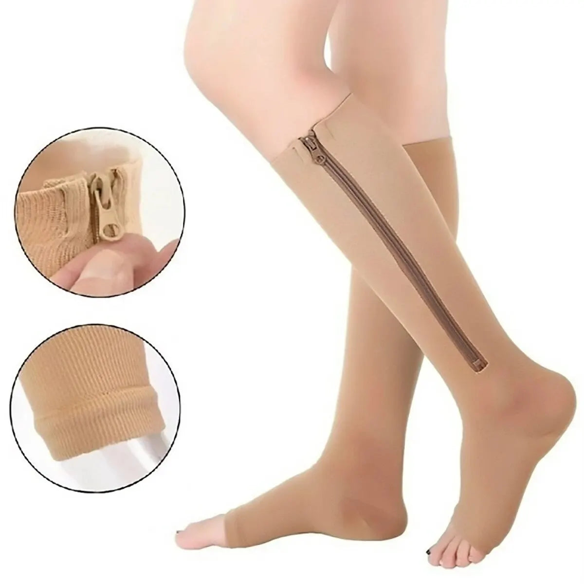 Knee-High Zipper Compression Socks – Open Toe Support for Men & Women