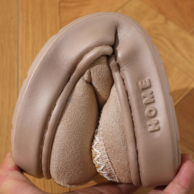 Women’s Warm Plush Platform Slippers – Non-Slip Winter Home Shoes