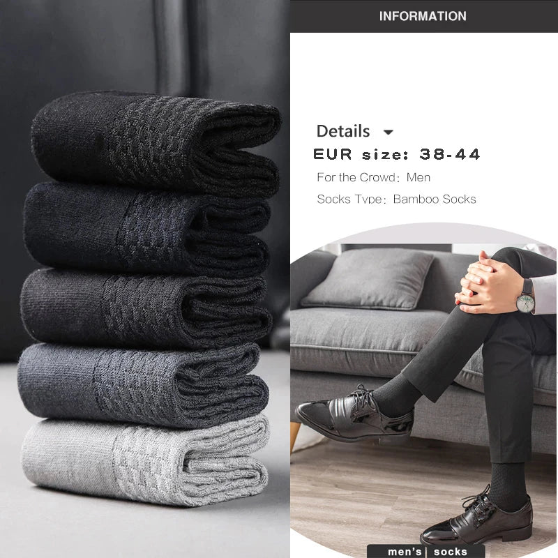 5 Pairs Men’s Bamboo Fiber Socks – Breathable Business & Casual Crew