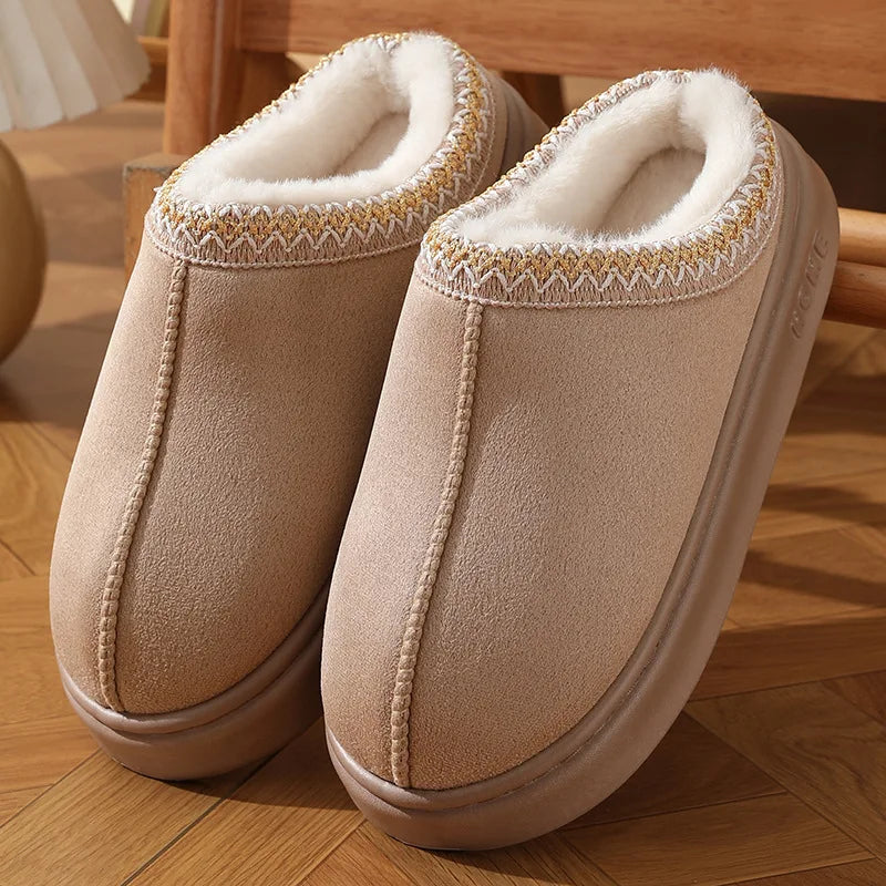 Women’s Warm Plush Platform Slippers – Non-Slip Winter Home Shoes