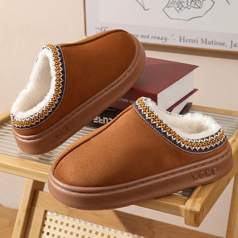 Women’s Warm Plush Platform Slippers – Non-Slip Winter Home Shoes
