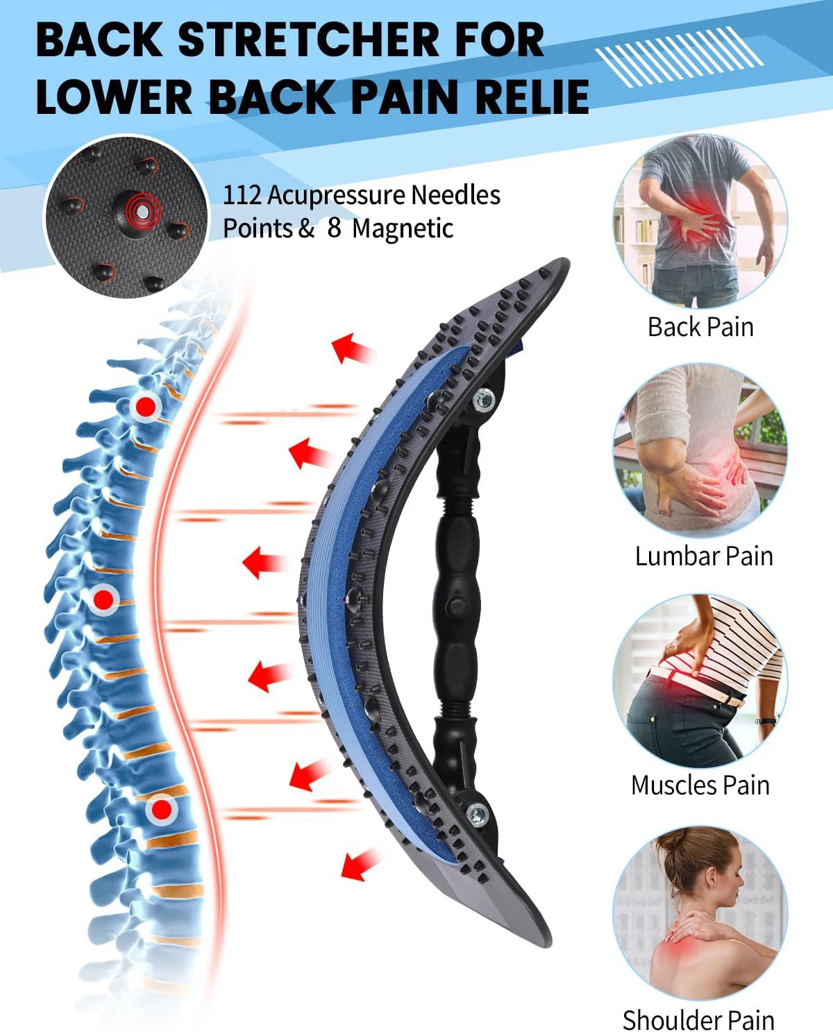 Adjustable Back Stretcher Board – Multi-Level Lumbar & Upper Back Support