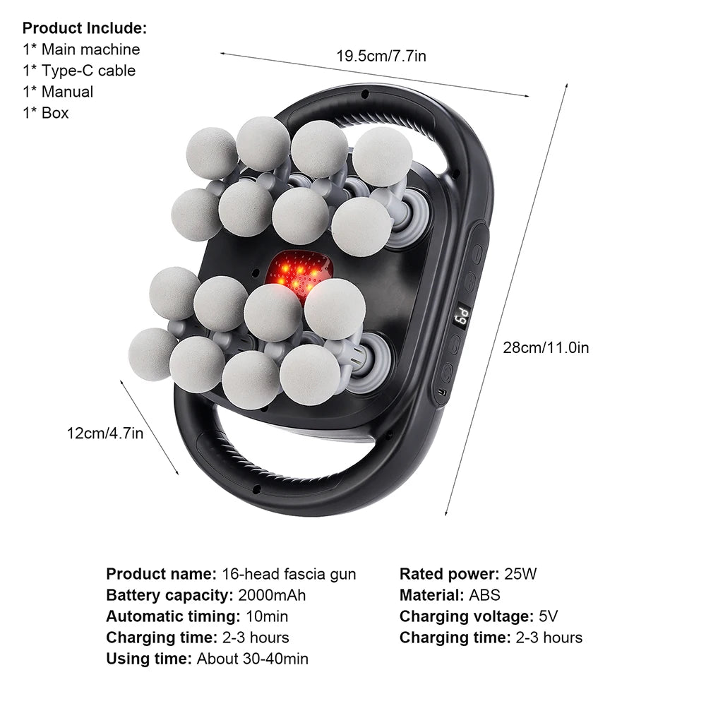 16-Head Percussion Massage Gun – High-Frequency Muscle Relief Device