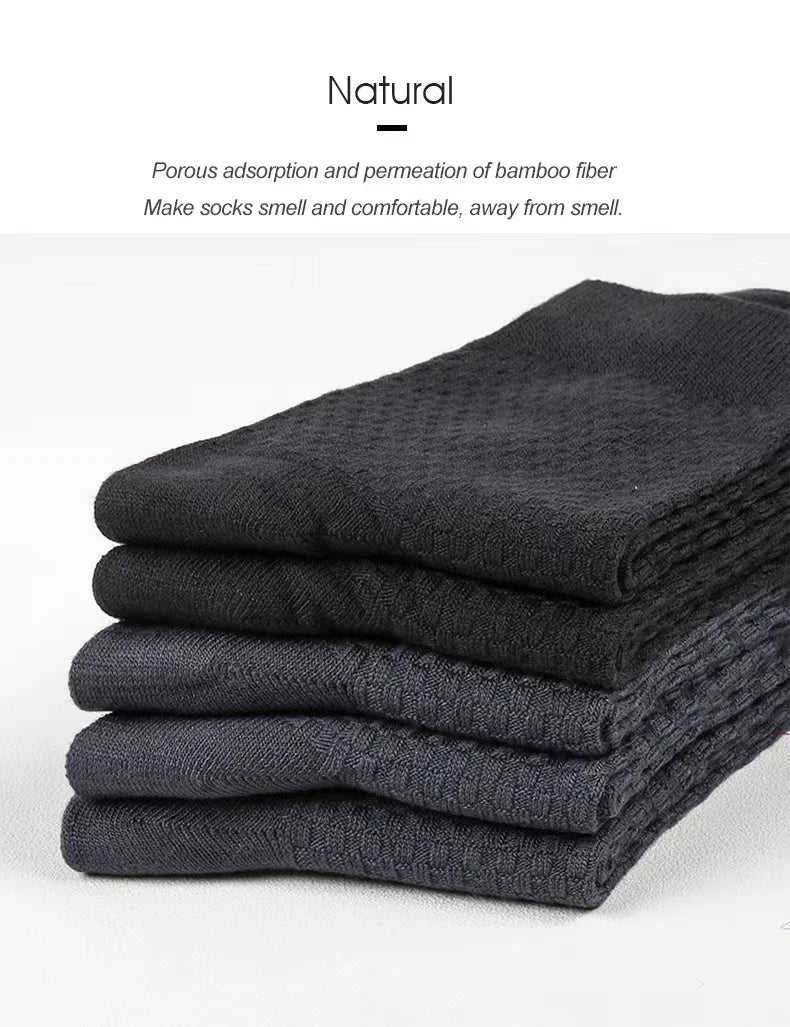 5 Pairs Men’s Bamboo Fiber Socks – Breathable Business & Casual Crew