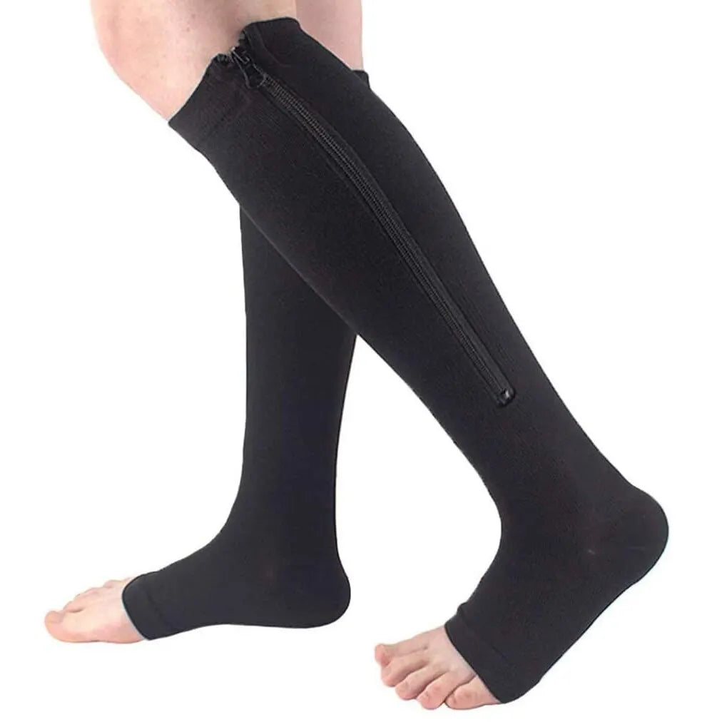 Knee-High Zipper Compression Socks – Open Toe Support for Men & Women