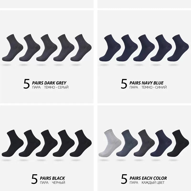 5 Pairs Men’s Bamboo Fiber Socks – Breathable Business & Casual Crew