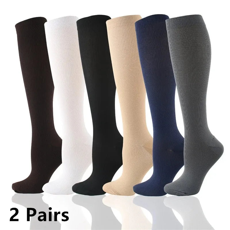 2 Pairs Compression Knee-High Socks – Circulation & Comfort Support