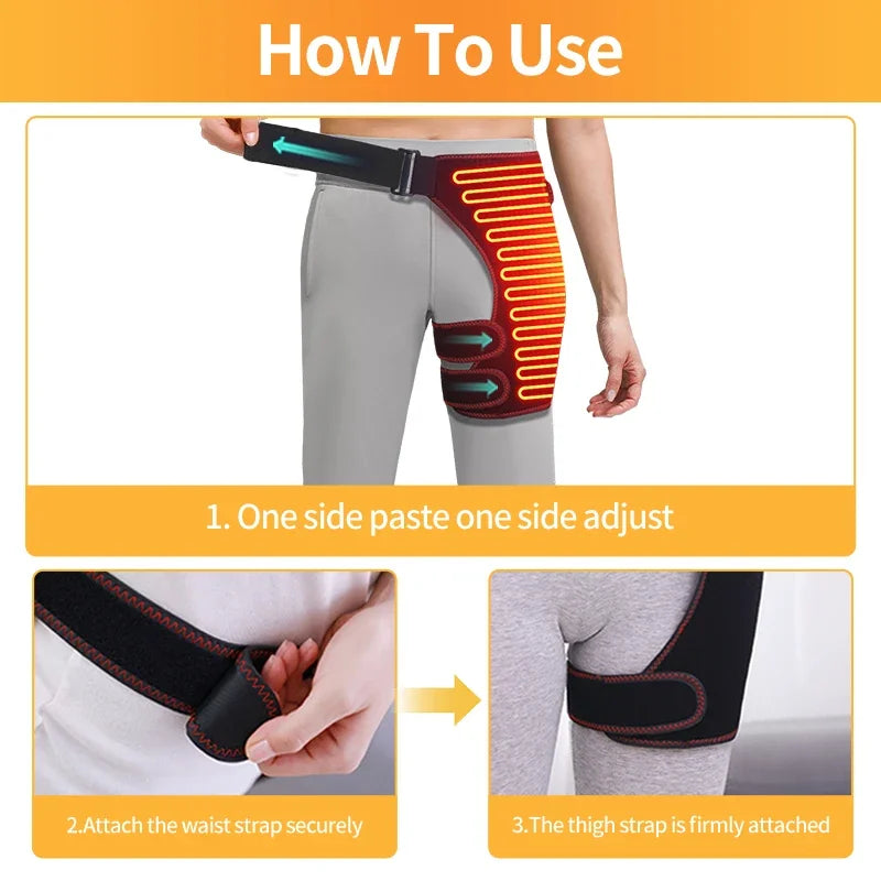 Heated Hip Support Wrap with Massage – USB-Powered Brace for Lower Back & Hip Comfort